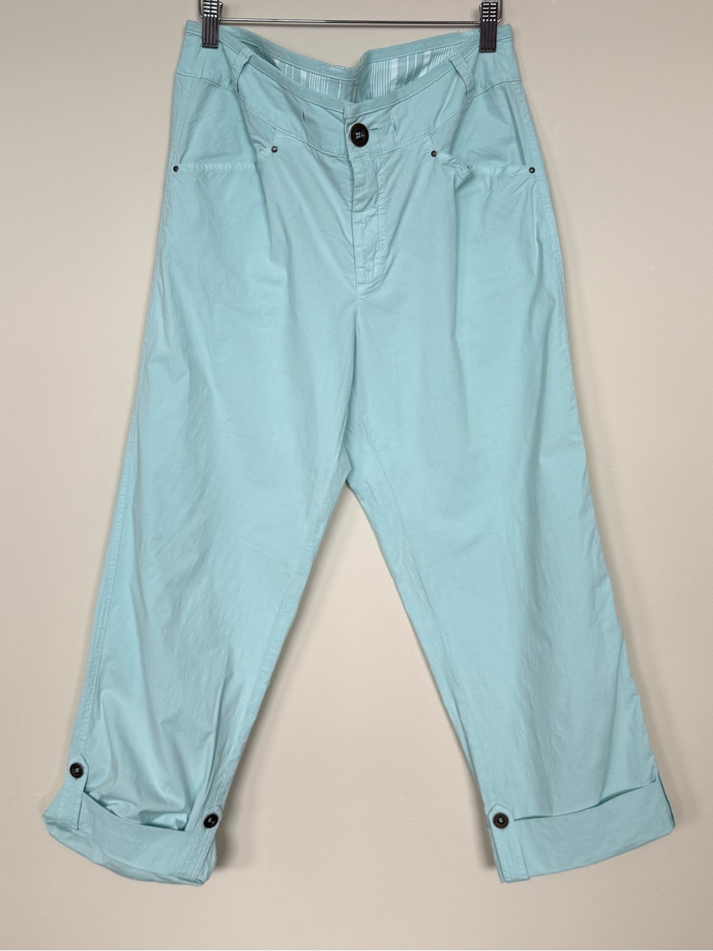 Fresh Produce Y2K Teal Roll up Cuff Capris Casual Size Small Lightweight Summer